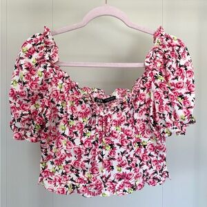 Zara Pink Floral Puff Sleeve Blouse
